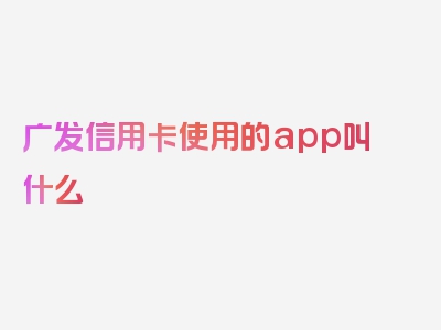 广发信用卡使用的app叫什么