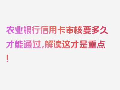 农业银行信用卡审核要多久才能通过，解读这才是重点！