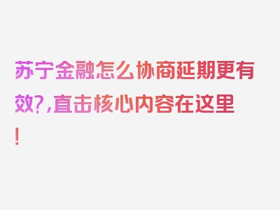 苏宁金融怎么协商延期更有效?，直击核心内容在这里！