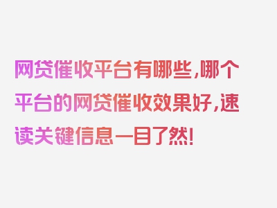 网贷催收平台有哪些,哪个平台的网贷催收效果好，速读关键信息一目了然！