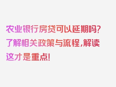 农业银行房贷可以延期吗?了解相关政策与流程，解读这才是重点！