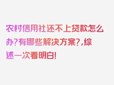 农村信用社还不上贷款怎么办?有哪些解决方案?，综述一次看明白！