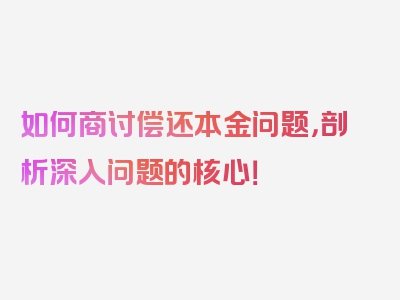 如何商讨偿还本金问题，剖析深入问题的核心！