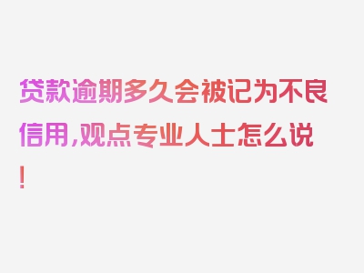 贷款逾期多久会被记为不良信用，观点专业人士怎么说！