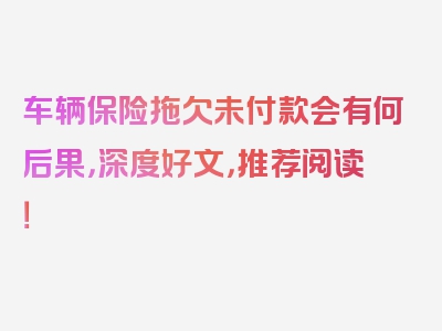 车辆保险拖欠未付款会有何后果，深度好文，推荐阅读！