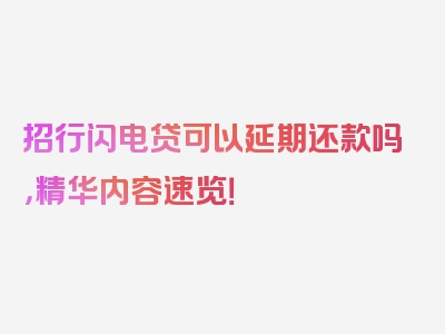 招行闪电贷可以延期还款吗，精华内容速览！