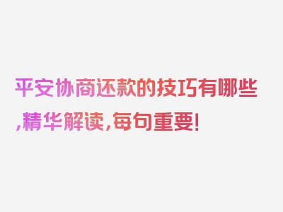 平安协商还款的技巧有哪些，精华解读，每句重要！