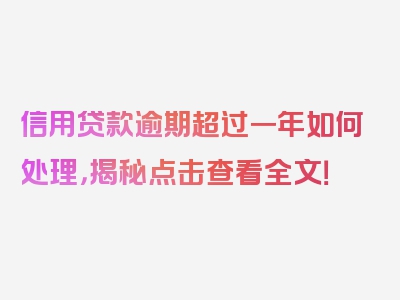 信用贷款逾期超过一年如何处理，揭秘点击查看全文！