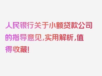 人民银行关于小额贷款公司的指导意见，实用解析，值得收藏！