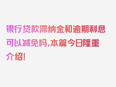 银行贷款滞纳金和逾期利息可以减免吗，本篇今日隆重介绍!