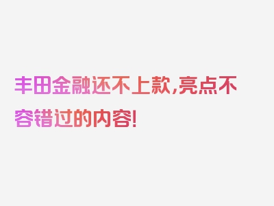 丰田金融还不上款，亮点不容错过的内容！