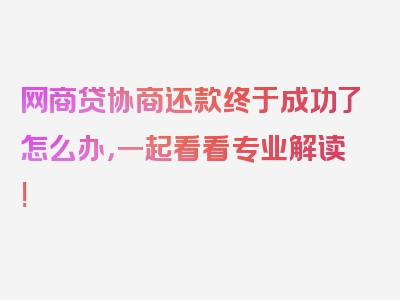 网商贷协商还款终于成功了怎么办，一起看看专业解读!