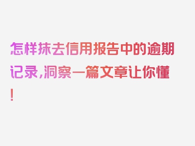 怎样抹去信用报告中的逾期记录，洞察一篇文章让你懂！