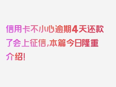 信用卡不小心逾期4天还款了会上征信，本篇今日隆重介绍!