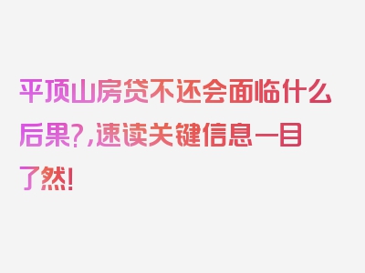 平顶山房贷不还会面临什么后果?，速读关键信息一目了然！