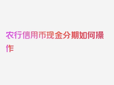 农行信用币现金分期如何操作