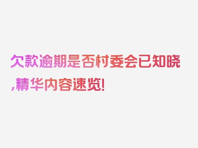 欠款逾期是否村委会已知晓，精华内容速览！