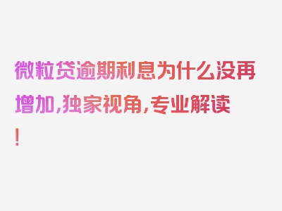 微粒贷逾期利息为什么没再增加，独家视角，专业解读！