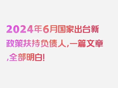 2024年6月国家出台新政策扶持负债人，一篇文章，全部明白！