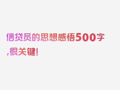 信贷员的思想感悟500字，很关键!