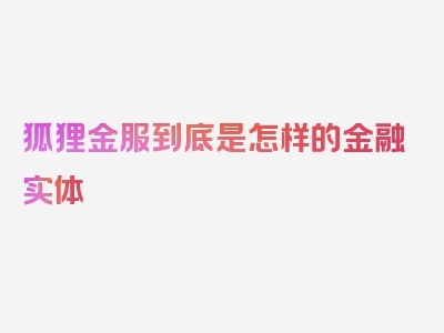 狐狸金服到底是怎样的金融实体