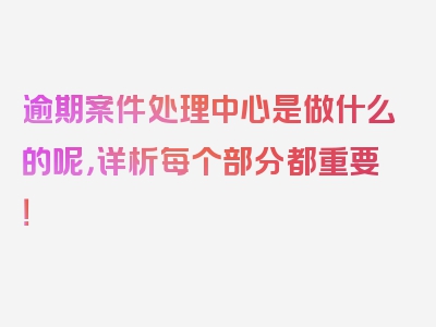 逾期案件处理中心是做什么的呢，详析每个部分都重要！