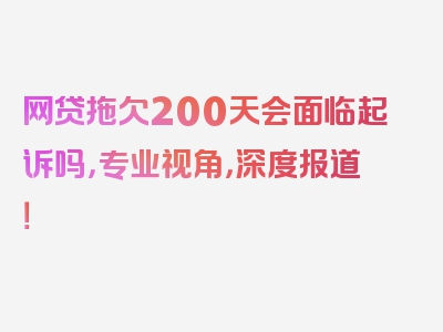 网贷拖欠200天会面临起诉吗，专业视角，深度报道！