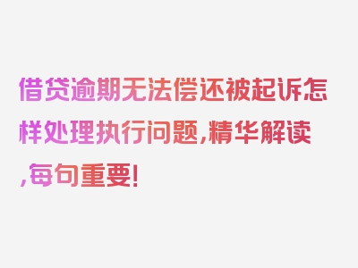 借贷逾期无法偿还被起诉怎样处理执行问题，精华解读，每句重要！