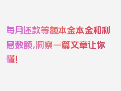 每月还款等额本金本金和利息数额，洞察一篇文章让你懂！