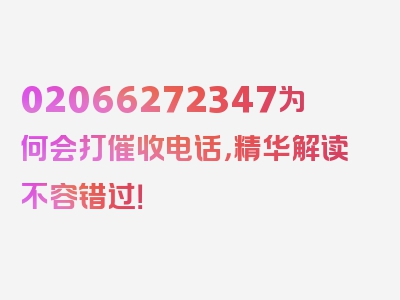 02066272347为何会打催收电话，精华解读不容错过！