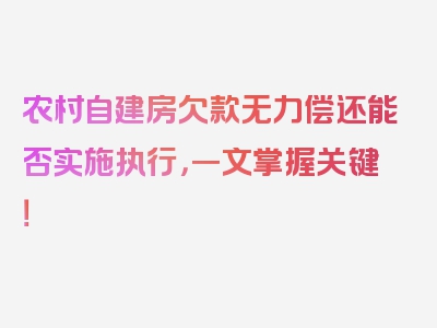 农村自建房欠款无力偿还能否实施执行，一文掌握关键！