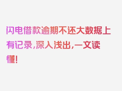 闪电借款逾期不还大数据上有记录，深入浅出，一文读懂！