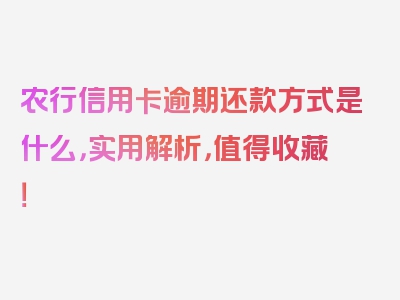 农行信用卡逾期还款方式是什么，实用解析，值得收藏！