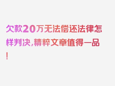 欠款20万无法偿还法律怎样判决，精粹文章值得一品！