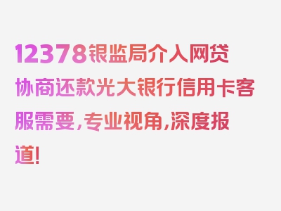 12378银监局介入网贷协商还款光大银行信用卡客服需要，专业视角，深度报道！