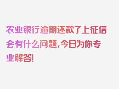 农业银行逾期还款了上征信会有什么问题，今日为你专业解答!