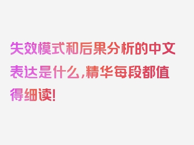 失效模式和后果分析的中文表达是什么，精华每段都值得细读！