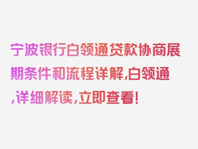 宁波银行白领通贷款协商展期条件和流程详解,白领通，详细解读，立即查看！