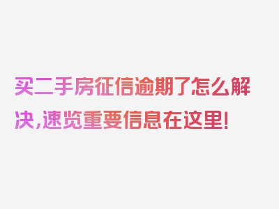 买二手房征信逾期了怎么解决，速览重要信息在这里！