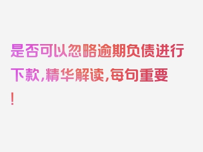 是否可以忽略逾期负债进行下款，精华解读，每句重要！