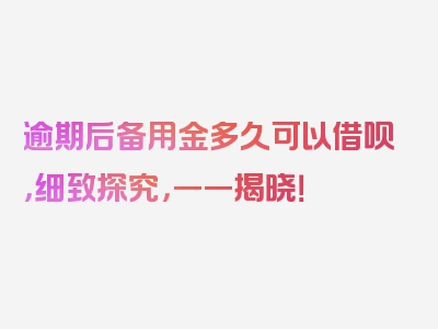 逾期后备用金多久可以借呗，细致探究，一一揭晓！