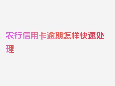 农行信用卡逾期怎样快速处理