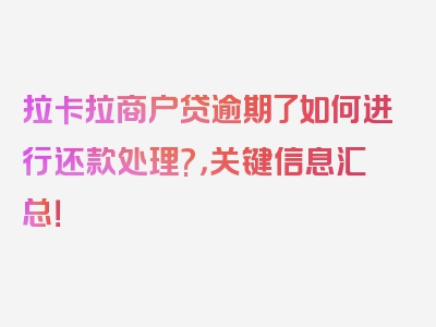 拉卡拉商户贷逾期了如何进行还款处理?，关键信息汇总！