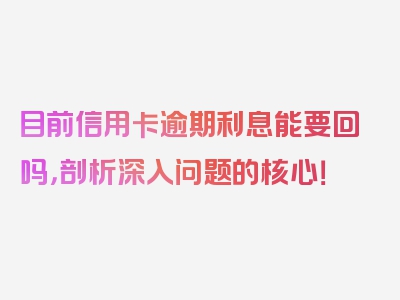 目前信用卡逾期利息能要回吗，剖析深入问题的核心！