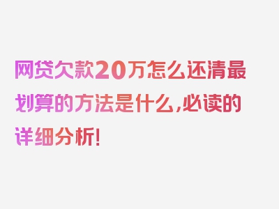 网贷欠款20万怎么还清最划算的方法是什么，必读的详细分析！