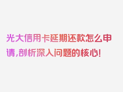 光大信用卡延期还款怎么申请，剖析深入问题的核心！