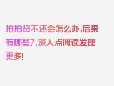 拍拍贷不还会怎么办,后果有哪些?，深入点阅读发现更多！