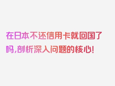 在日本不还信用卡就回国了吗，剖析深入问题的核心！