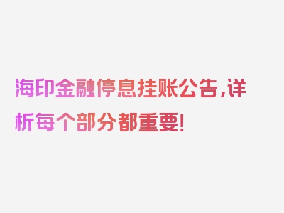 海印金融停息挂账公告，详析每个部分都重要！