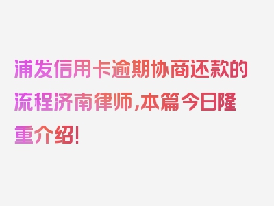 浦发信用卡逾期协商还款的流程济南律师，本篇今日隆重介绍!